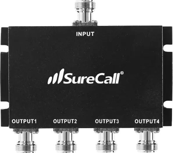 SureCall SC-WS-4 wideband splitter, one input and four outputs.