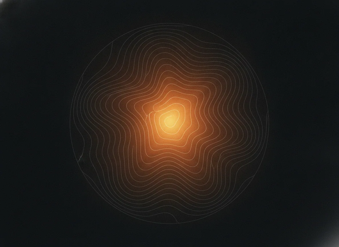 Abstract radio coverage field, weak signal resolving to strong.
