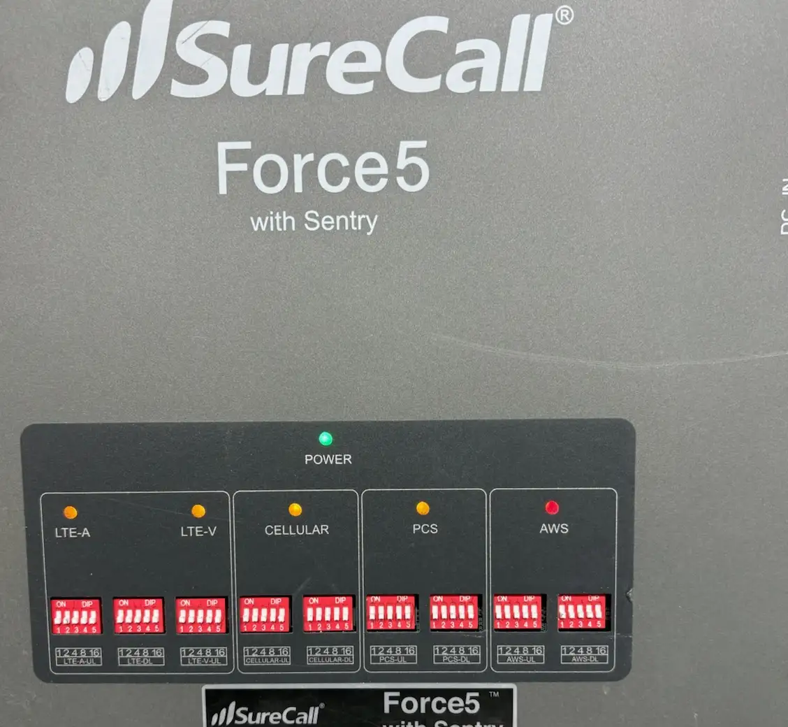 Force5 with Sentry front panel: POWER green, AWS red, the other band LEDs amber.